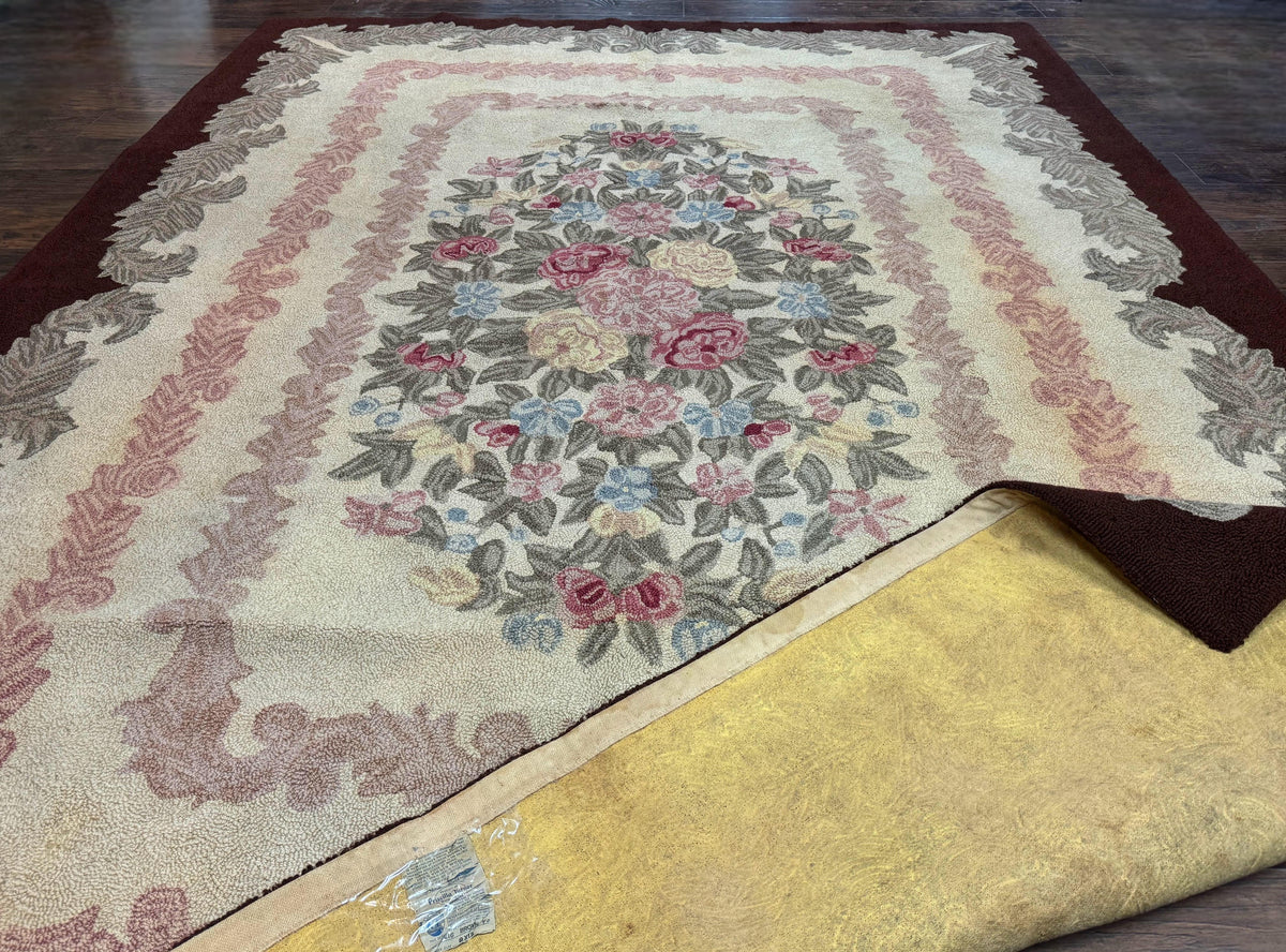 American Hand Hooked Rug 9x12, Vintage Aubusson Carpet, Wool - Jewel Rugs, view 10