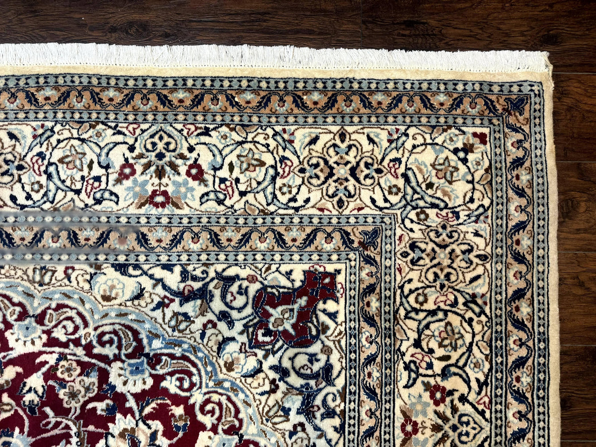 Persian Nain Rug 8x11, Wool and Silk Highlights, Burgundy & Ivory - Jewel Rugs, view 8