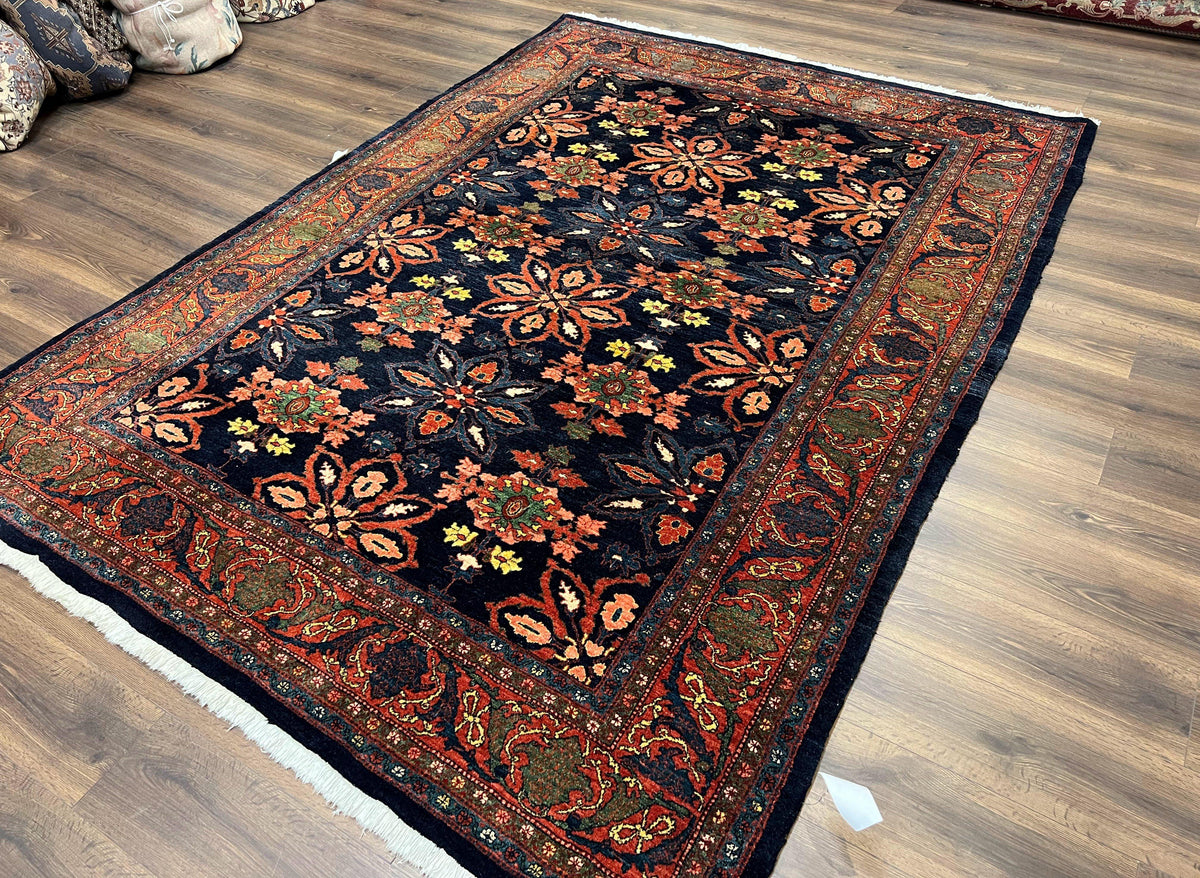 Wonderful Persian Rug 7x10, Navy Blue and Red, Allover Floral Pattern, Bidjar Carpet, Authentic Oriental Rug 7 x 10, Wool Hand Knotted Rug - Jewel Rugs, view 3