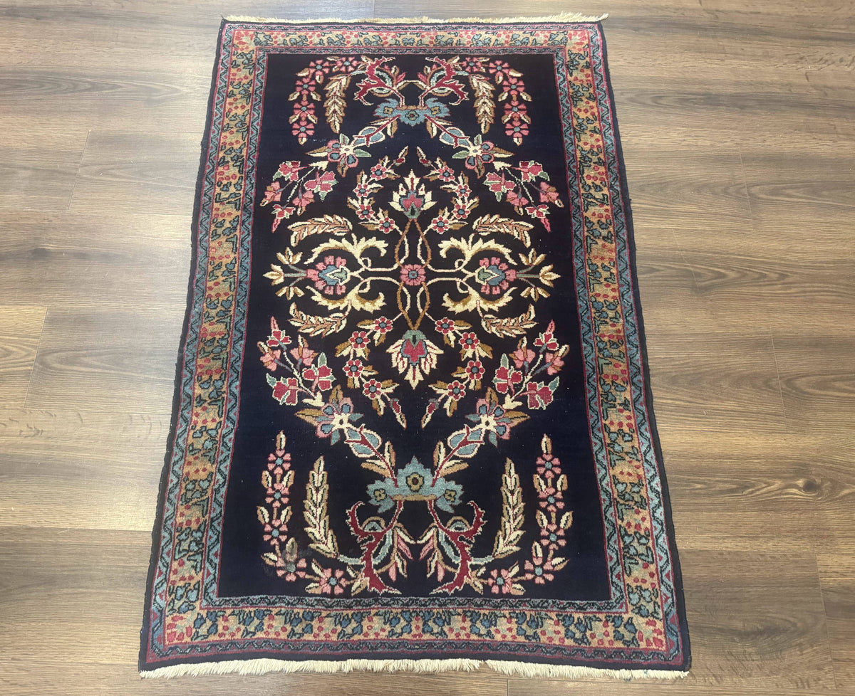Antique Persian Kerman Rug 2.8 x 4, Navy Blue, Floral - Jewel Rugs, view 13