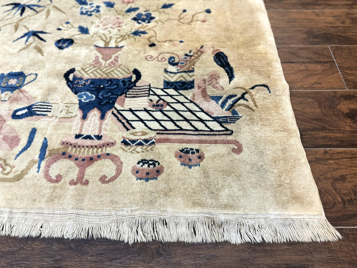 Chinese Rug 5x3, Horizontal Rug, Vases Flowers, Handmade Antique Vintage Carpet, Peking Rug, Chinese Wool Rug - Jewel Rugs, view 9