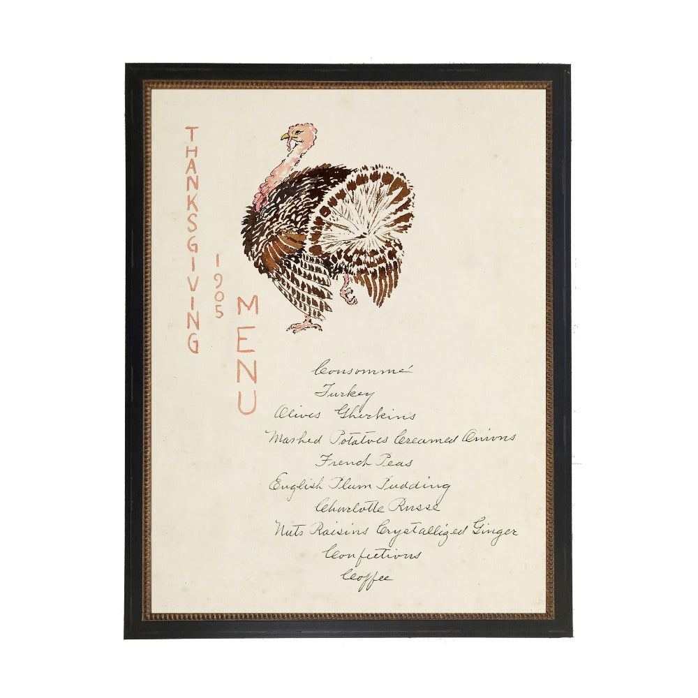 Vintage Thanksgiving Menu on a distressed bookplate background - Antique Curiosities