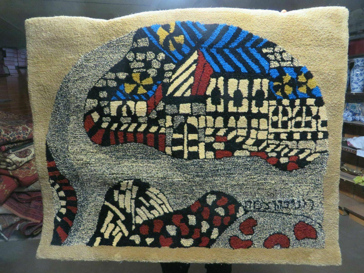 3' X 4' Vintage Hand Crafted Israel Wool Rug Carpet Wall Hanging Signed Hebrew - Jewel Rugs, view 11
