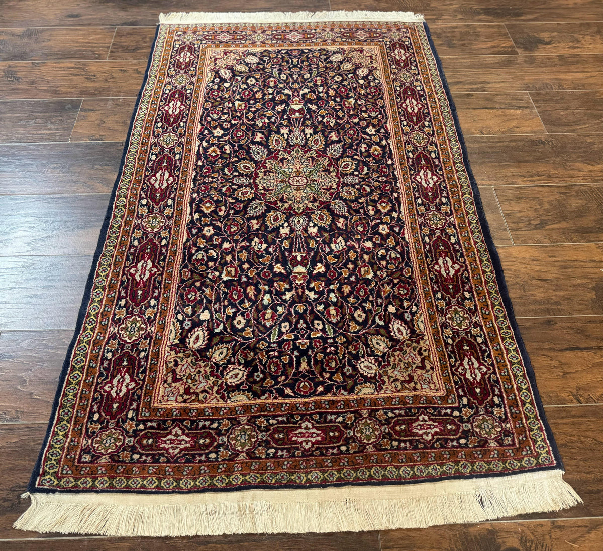 Indo Kashmiri Rug 3x5, Navy Blue, Very Fine 400 KPSI, Pair A - Jewel Rugs, view 2