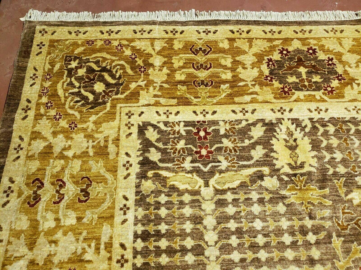 10' X 14' Handmade Pak Peshavar Chobi Agra Wool Carpet Coffee Brown Gold - Jewel Rugs, view 5