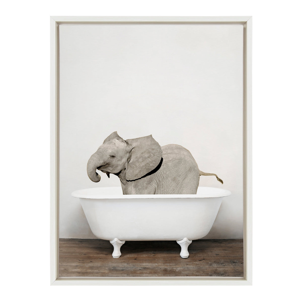 Sylvie Baby Elephant in the Tub Color Framed Canvas by Amy Peterson Art Studio