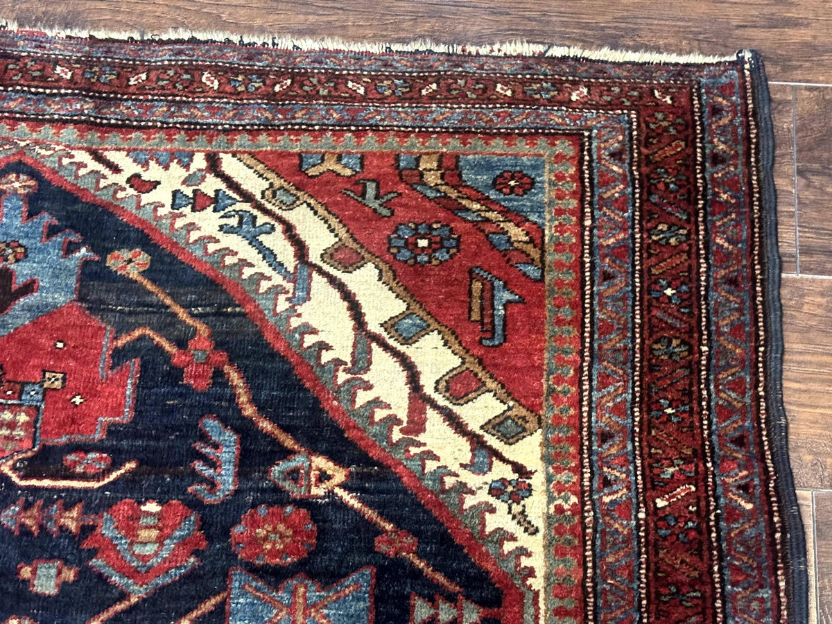 Antique Persian Bidjar Rug 5x6, Navy Blue and Red, Persian Tribal Rug - Jewel Rugs, view 8