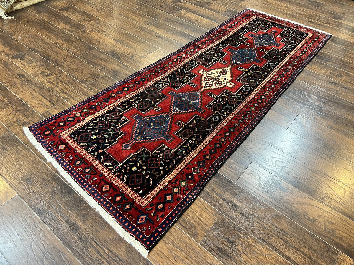 Persian Kurdish Senneh Runner Rug 3x9, Red Navy Blue, Medallions Wool Tribal Runner for Kitchen/Hallway 9ft Antique Handmade Oriental Runner - Jewel Rugs, view 3