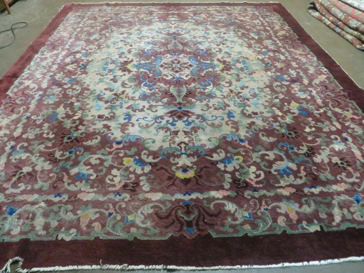 8' X 10' Vintage Handmade Chinese Art Deco Peking Nichols Wool Rug Flowers Nice - Jewel Rugs, view 2