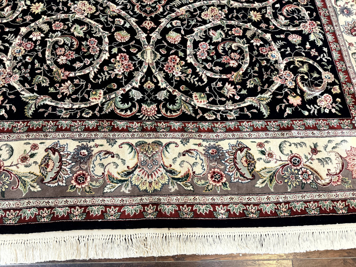 Black Pak Persian Rug 8x11, Floral Pattern, Hand Knotted Vintage Wool Rug with Silk Highlights, Fine 200 KPSI - Jewel Rugs, view 6