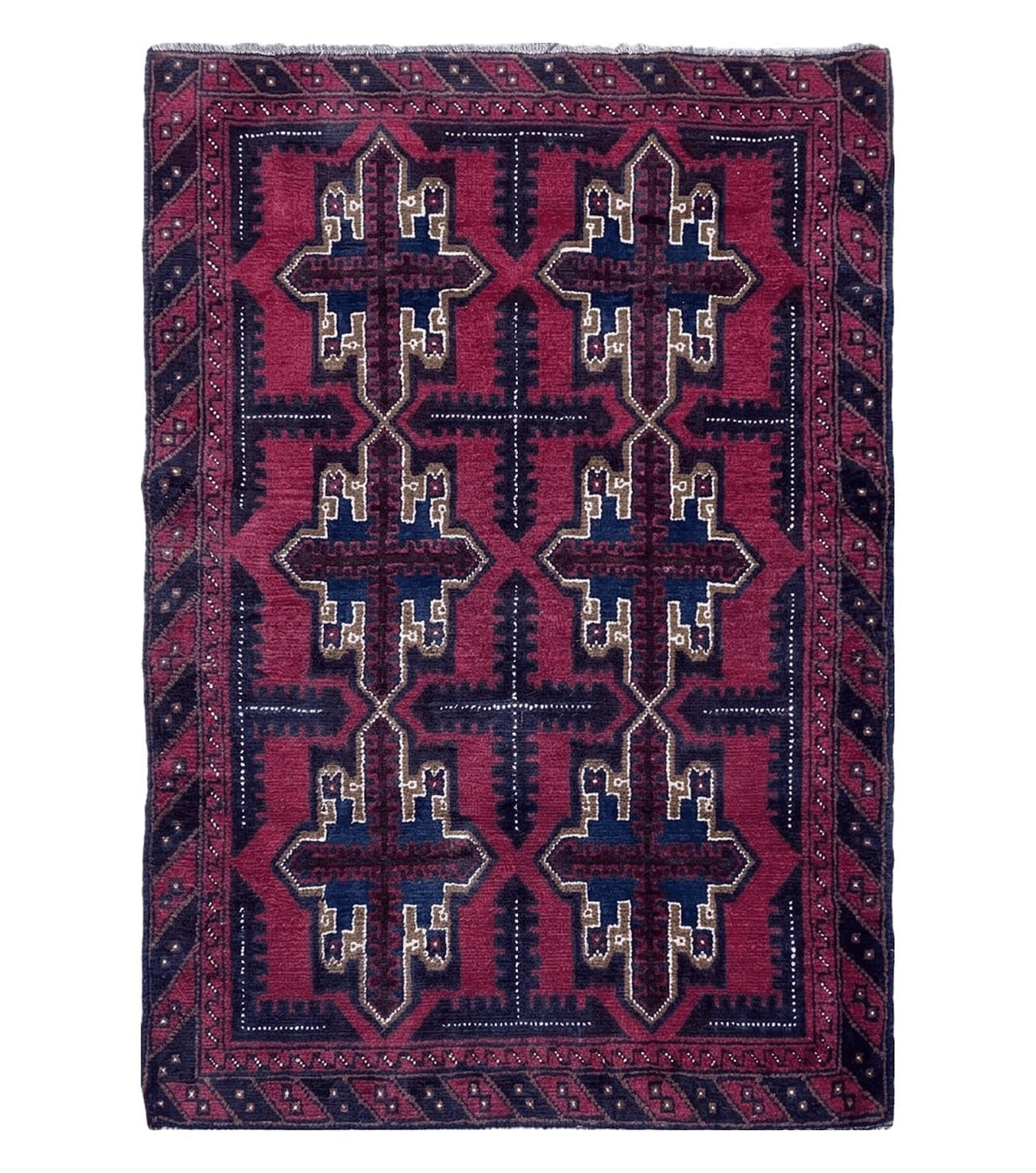 3X5 Vintage Handmade Tribal Wool Rug Balouchi Rug Afghan Rug Red Beige Blue Nice - Jewel Rugs