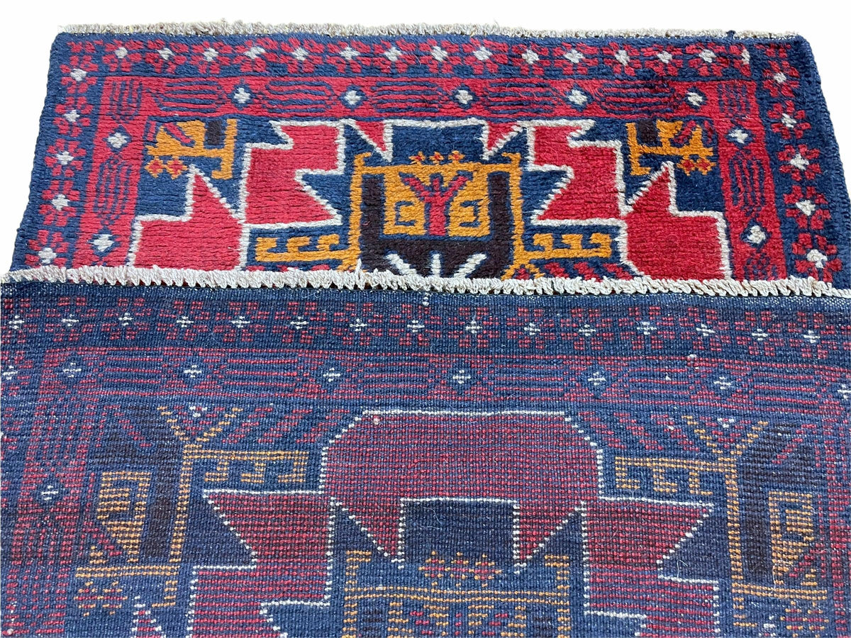 2' 8" X 4' 6" Vintage Handmade Tribal Wool Rug Balouchi Rug Afghan Rug Red Blue - Jewel Rugs, view 11
