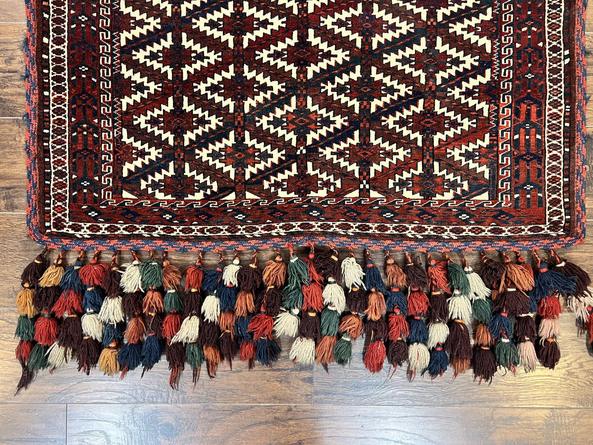 Antique Turkoman Camel Trapping, Turkoman Asmalyk, Red Black Ivory, Handmade, Hand Knotted Tribal Collectible Rug, Rare - Jewel Rugs, view 5