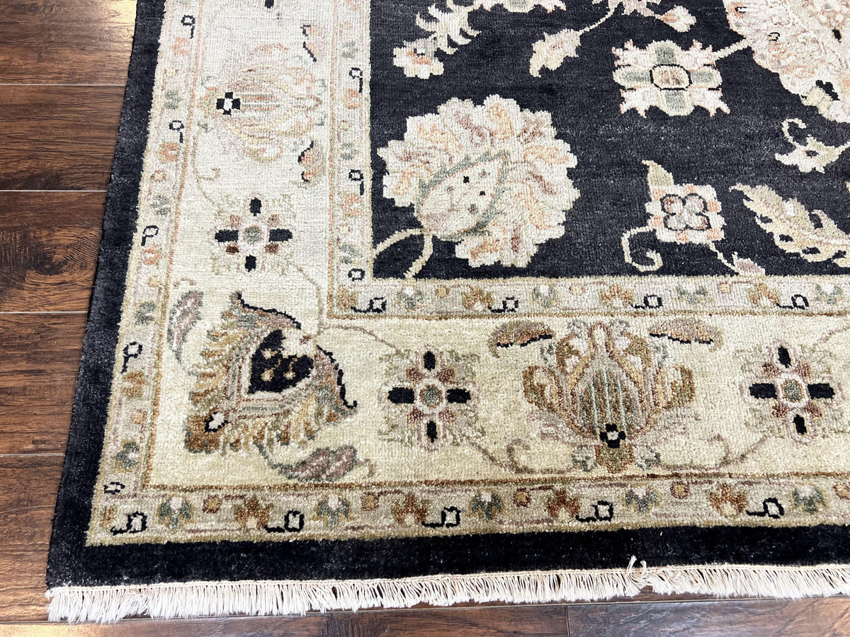 Indo Mahal Rug 8x10, Black and Beige, Vintage Rug 8 x 10 ft, Floral, Handmade Wool Carpet - Jewel Rugs, view 9