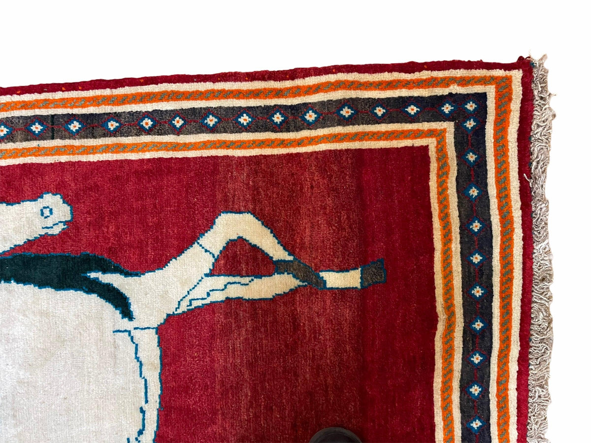 3.5 X 6 Handmade Hand-Knotted New Vintage Rug Quality Wool White Horses Red - Jewel Rugs, view 5