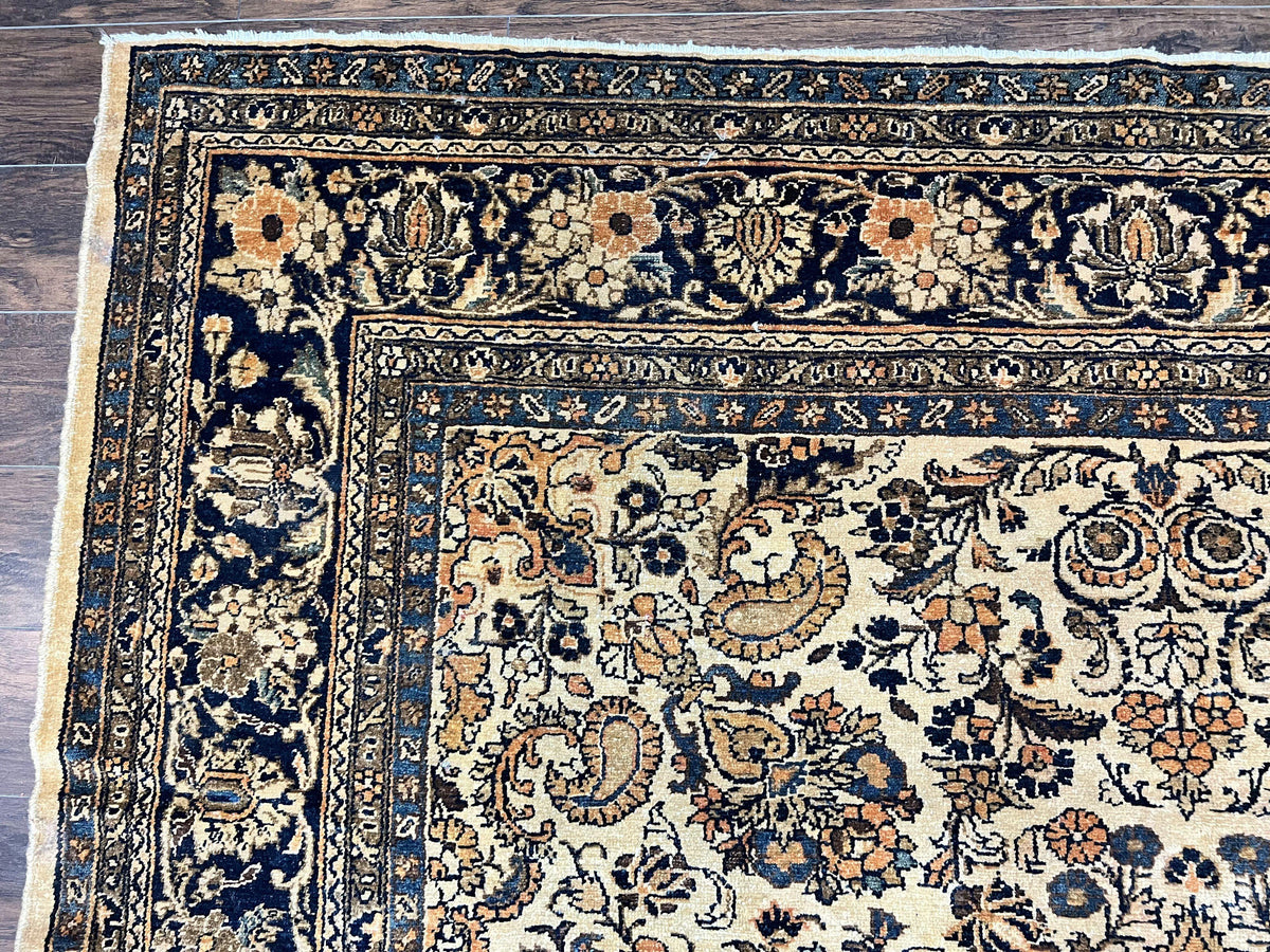 Antique Persian Rug 9x11, Wool Handmade 1920s Oriental Carpet, Persian Hamadan Anjelas Rug, Cream Black, Floral Allover Oriental Rug 9 x 11 Room Sized Rug - Jewel Rugs, view 7