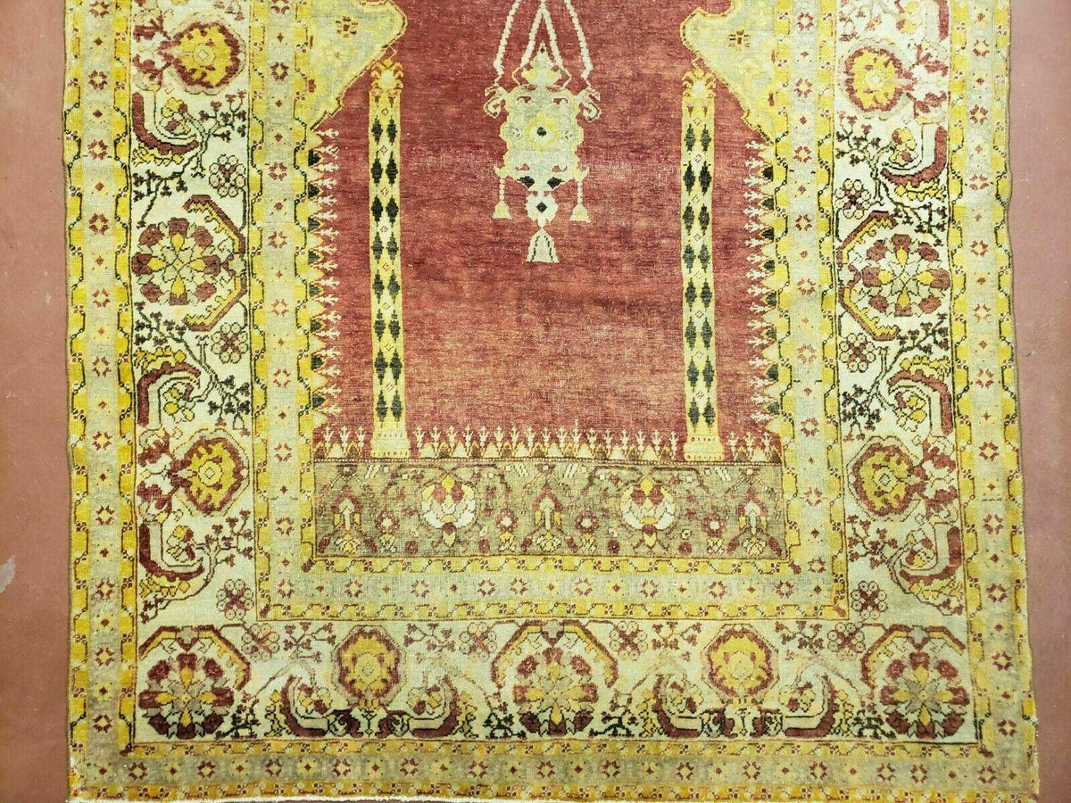 4' 5" X 7' Antique HandmadeTurkish Prayer Melas Oushak Wool Rug Mehrab Nice - Jewel Rugs, view 11