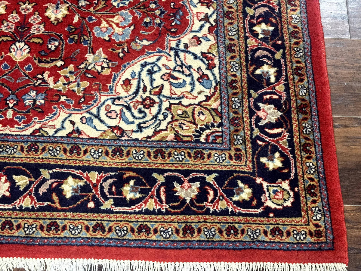 Persian Sarouk Rug 4x7, Red Navy Blue Vintage Wool Medallion Carpet - Jewel Rugs, view 10