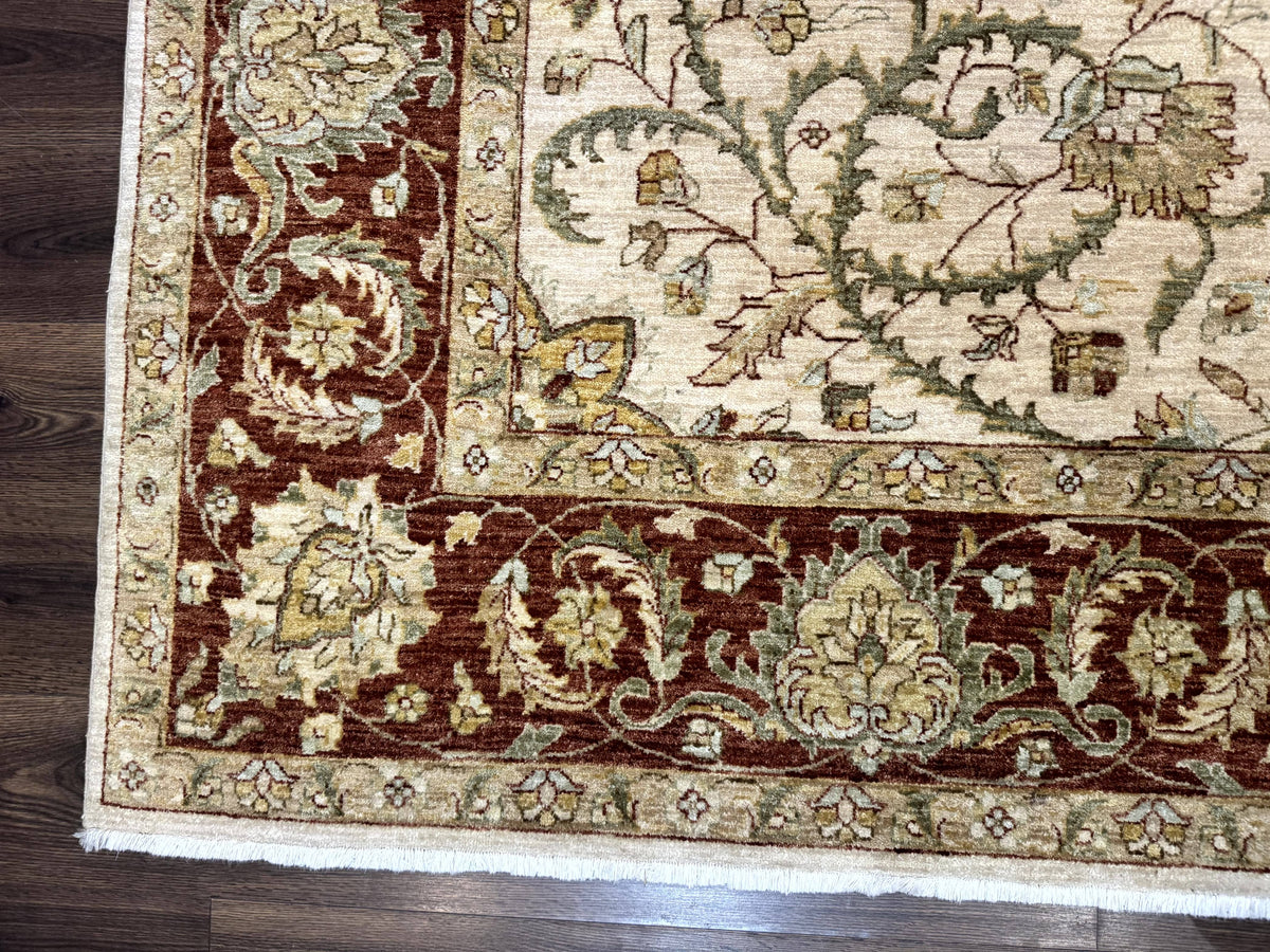 Pakistani Rug 9x12, Floral Allover Peshawar Carpet, Chobi, Beige and Rust Red, Traditional - Jewel Rugs, view 9