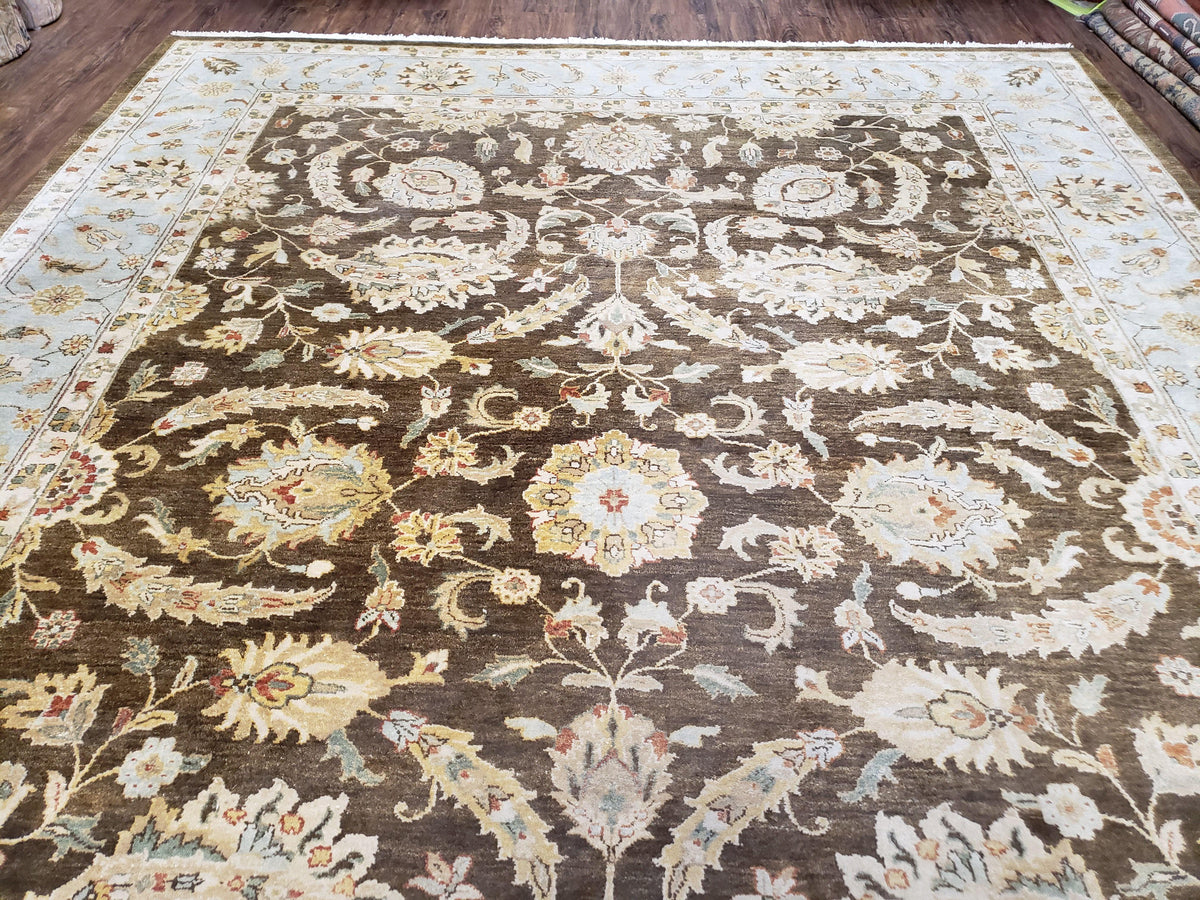9x12 Vintage Handmade Wool Rug Carpet Indo Mahal Oushak Nice Brown Blue - Jewel Rugs, view 12
