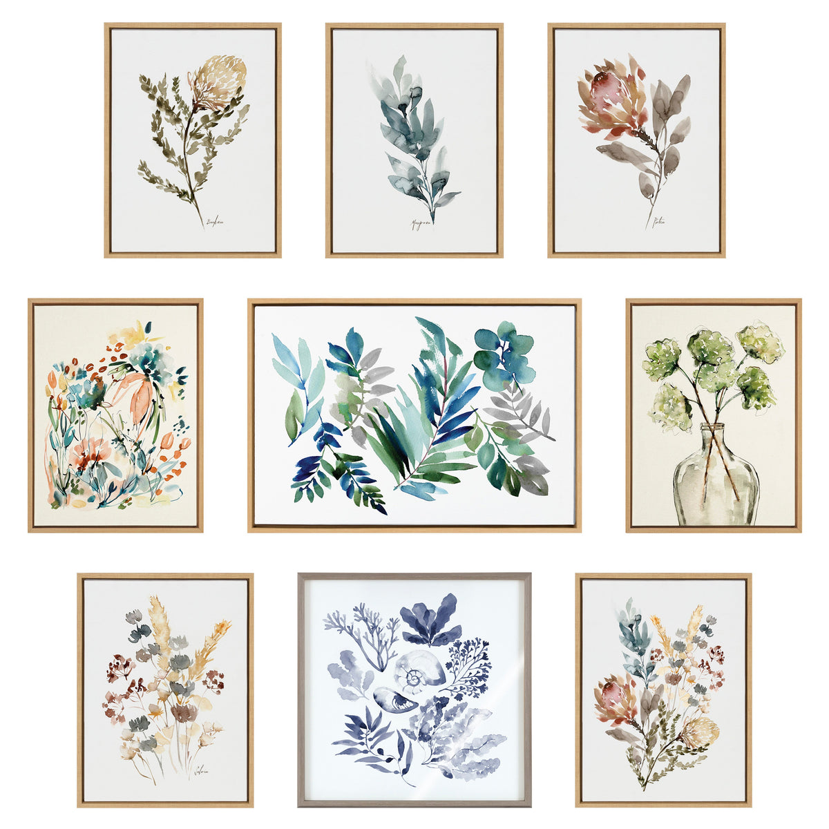 Sylvie Greenery Vase Framed Canvas by Sara Berrenson