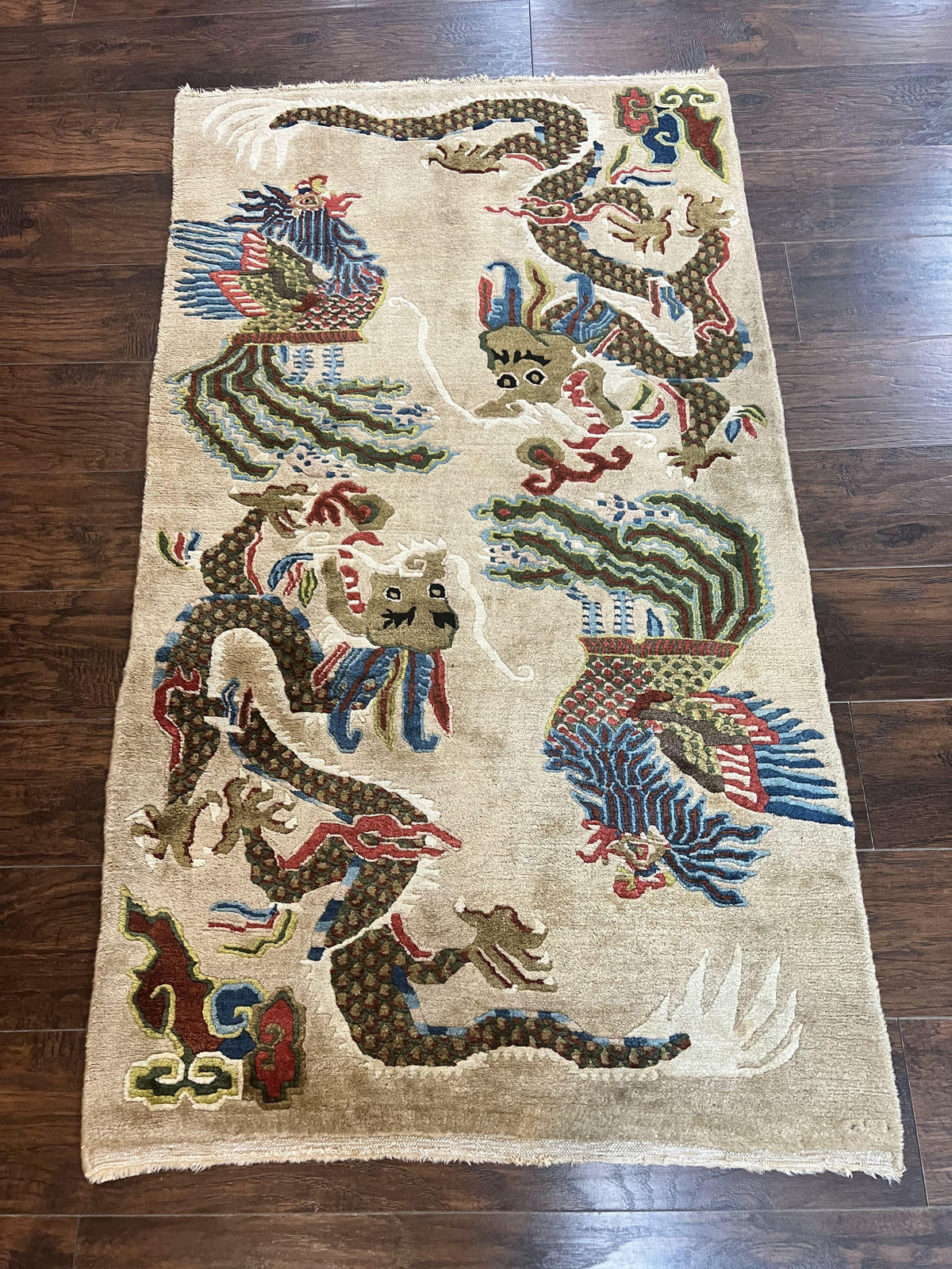 Antique Chinese Peking Rug 3 x 5.6, Dragon Motifs, Handmade Wool Asian Oriental Carpet - Jewel Rugs, view 13