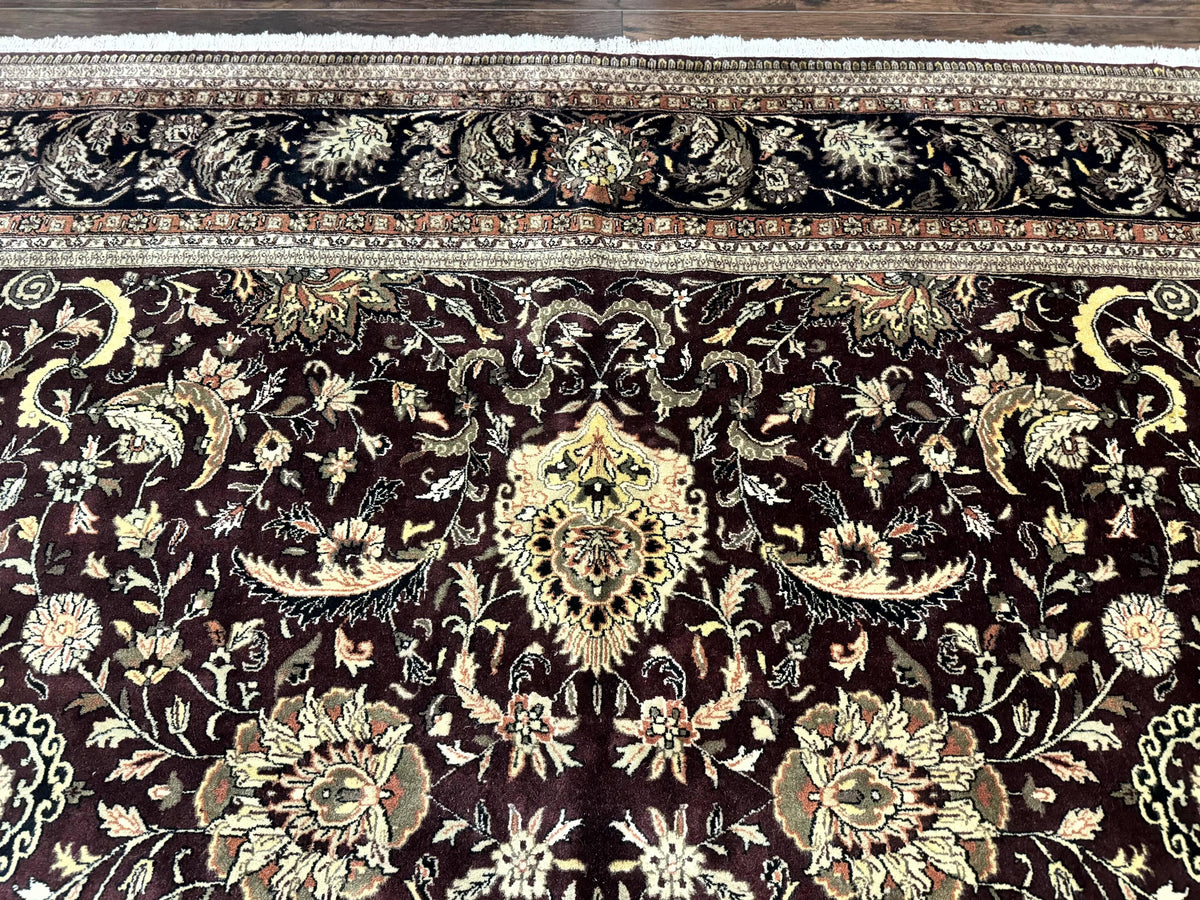 Indo Persian Rug 10x14, Floral Allover, Handmade Vintage Wool Rug, Dark Maroon/Plum and Black - Jewel Rugs, view 4