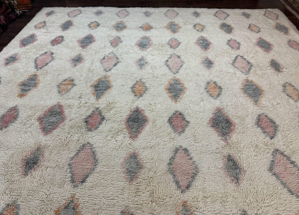 Large Modern Contemporary Indian Shag Rug 11x14, Ivory, Handmade Wool Carpet - Jewel Rugs, view 13