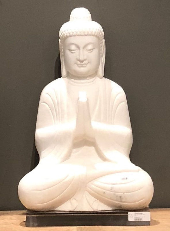 16" High White Marble Praying Buddha Statue image 3