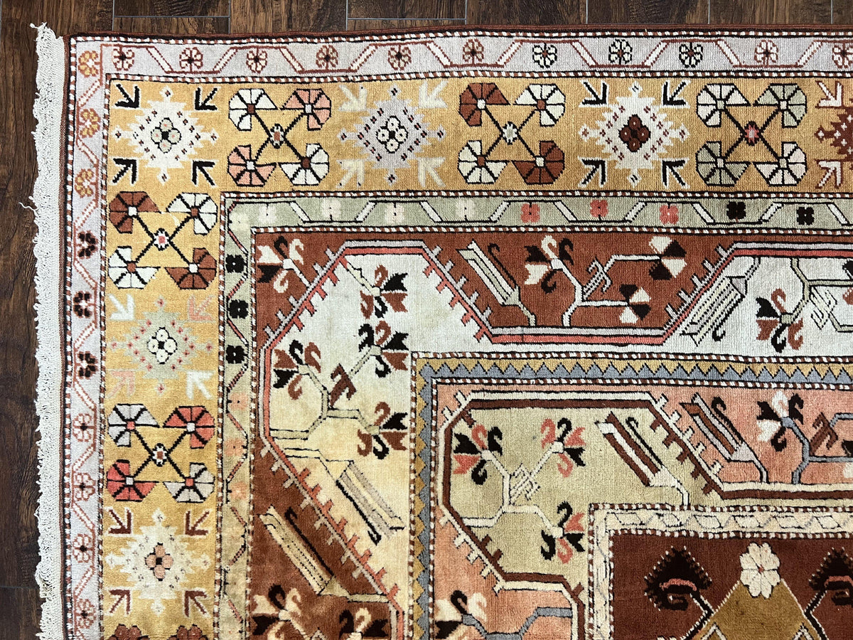 Turkish Rug 7x10, Wool Hand Knotted Vintage Carpet, Geometric Kazak Pattern - Jewel Rugs, view 6