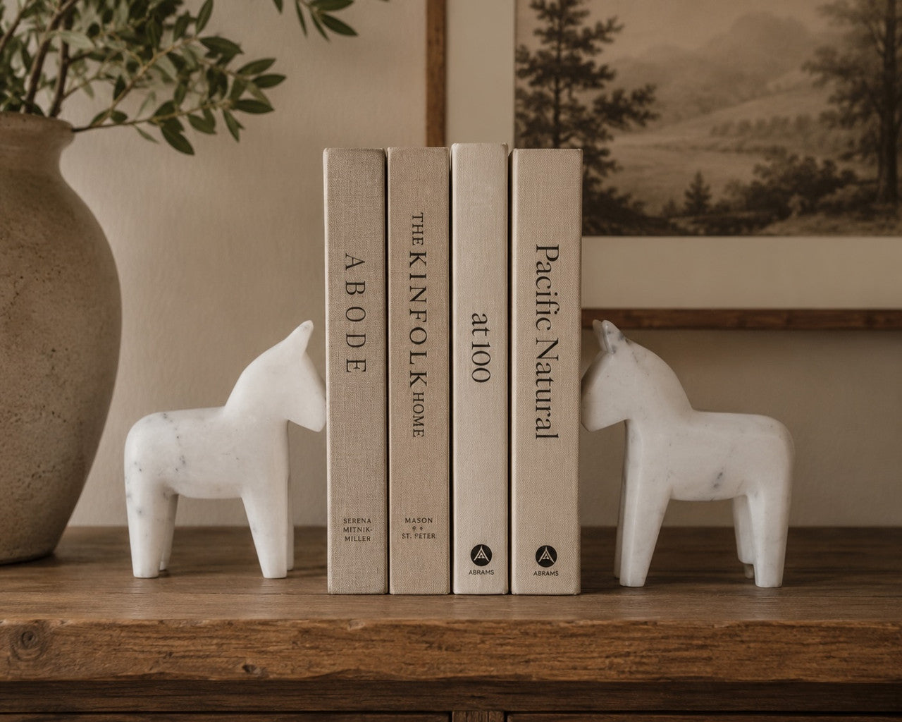 Pair of White Marble Littlehorse Bookend