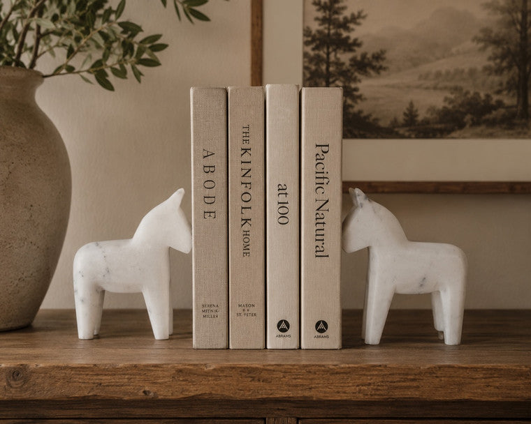 Pair of White Marble Littlehorse Bookend image 3
