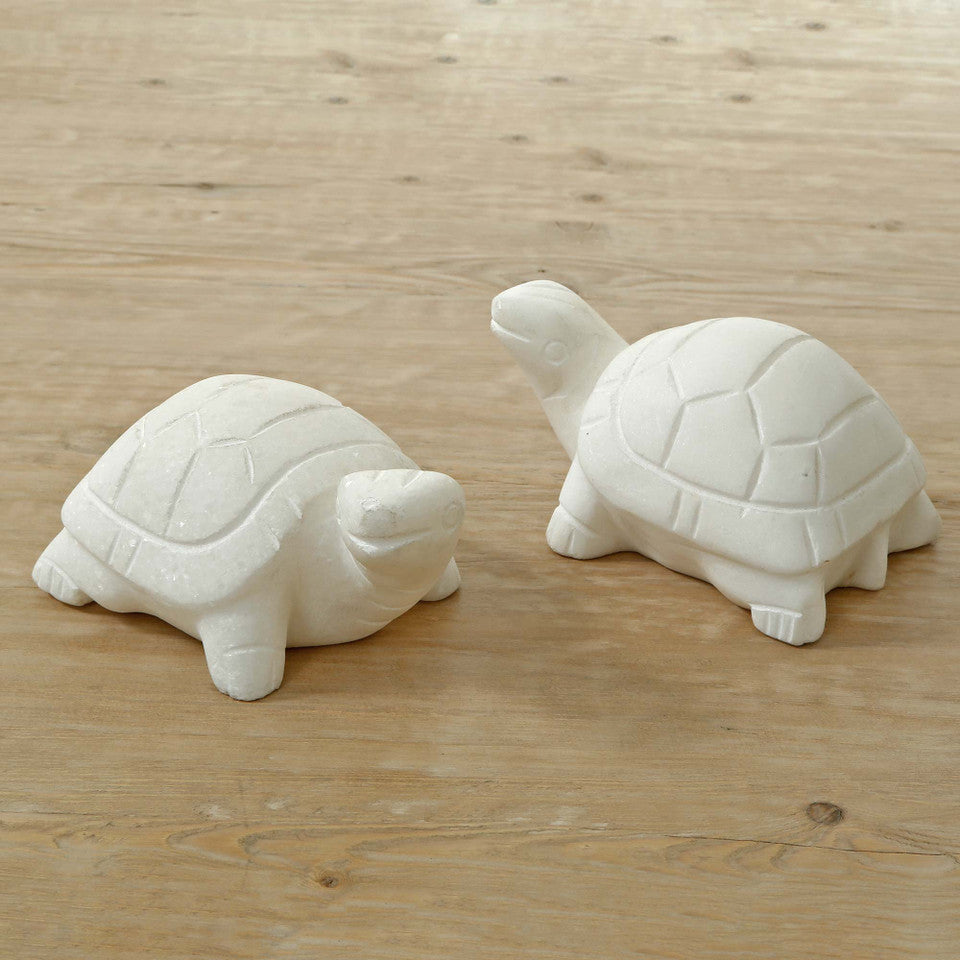 Pair of White Marble Turtle Statues