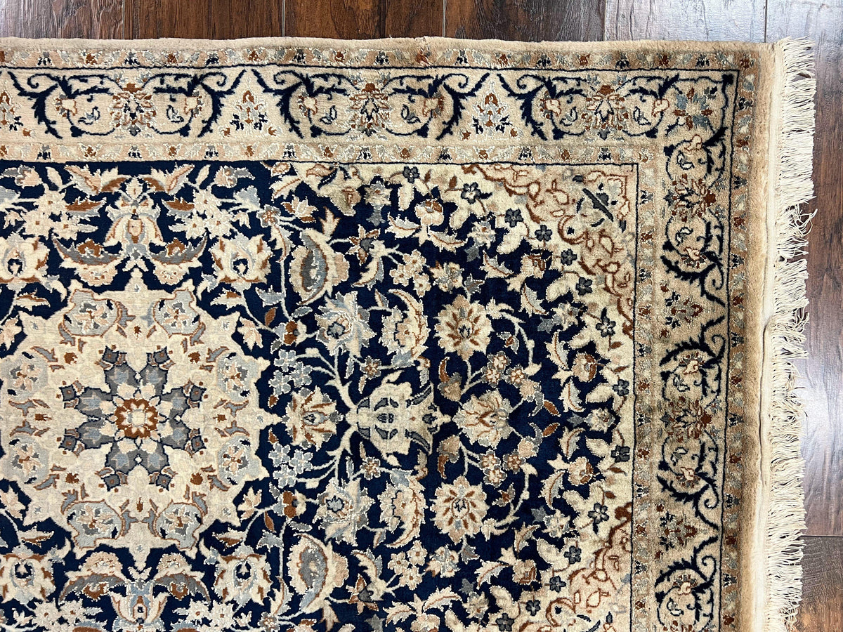Persian Nain Rug 3x5, Floral Medallion Oriental Carpet, Very Fine Hand Knotted Handmade Wool and Silk Highlights Rug, Vintage Semi Antique - Jewel Rugs, view 8