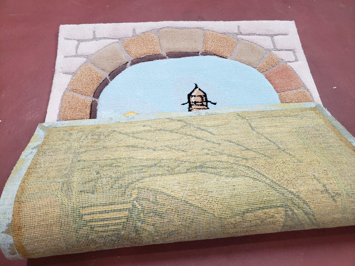 Small Judaica Rug, Rug with Jerusalem Pictorial, Chanuka Gift, Hand-Tufted, Jerusalem Gate, Vintage Judaica, Western Wall Rug, 3x4 Rug - Jewel Rugs, view 12