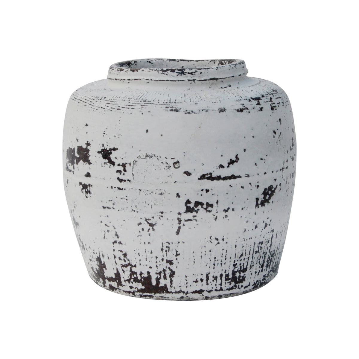 Vintage Round Pot with White Paint (Size Vary)