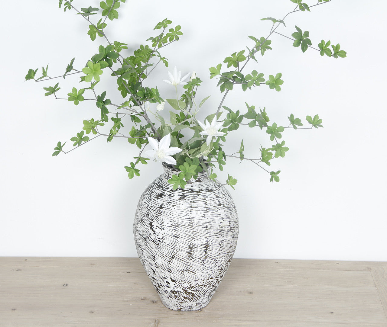 Approx.16-20 Inches Vintage Frilled Tall Jar Distressed White (Size and finish vary)