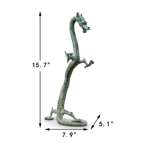 Approx. 16 Inches Bronze Standing Dragon Weathered Green image 2