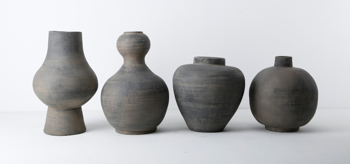 17" Earthy Gray pottery vase with large opening