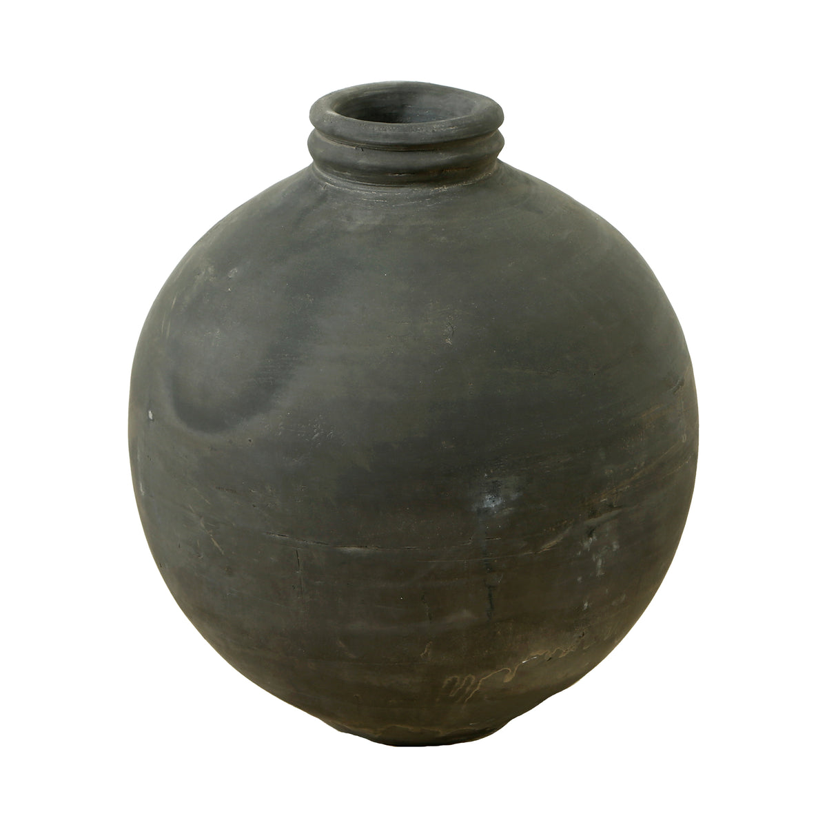 12" Earthy Gray Pottery Vase Round Small Opening