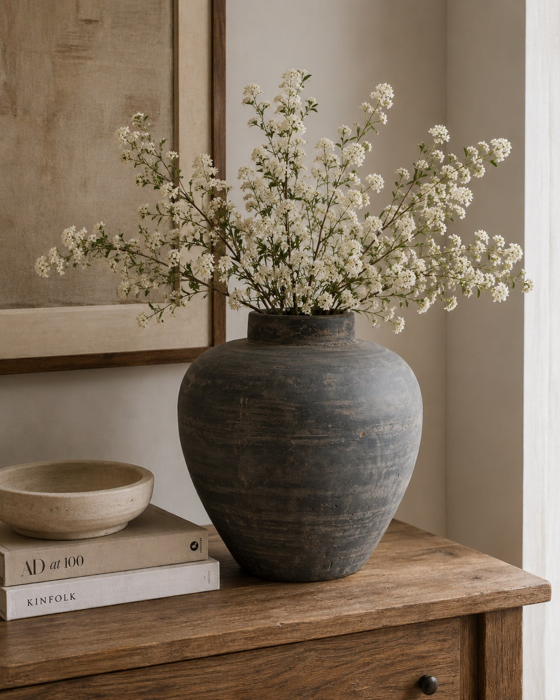 12" Earthy Gray pottery vase tapered down