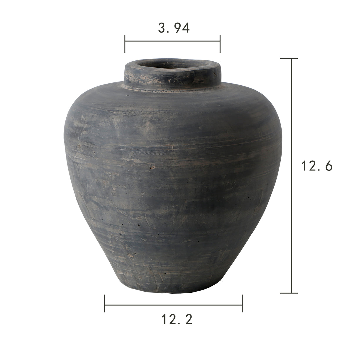 12" Earthy Gray pottery vase tapered down