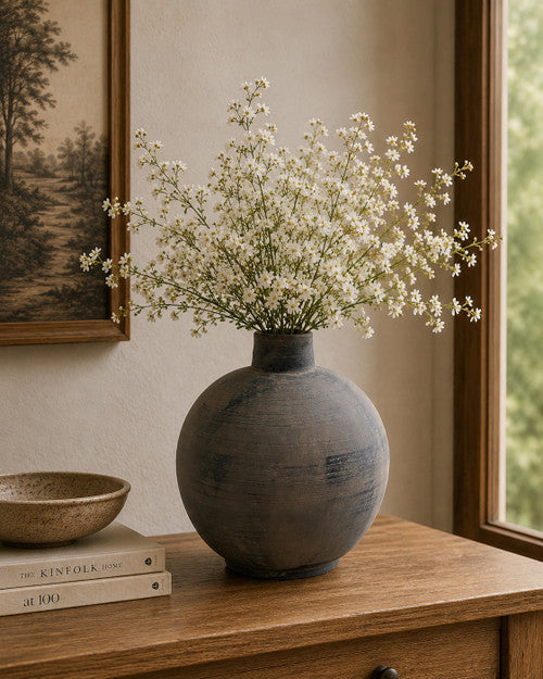 13" Earthy Gray pottery vase round (finish varies no two are the same) image 2