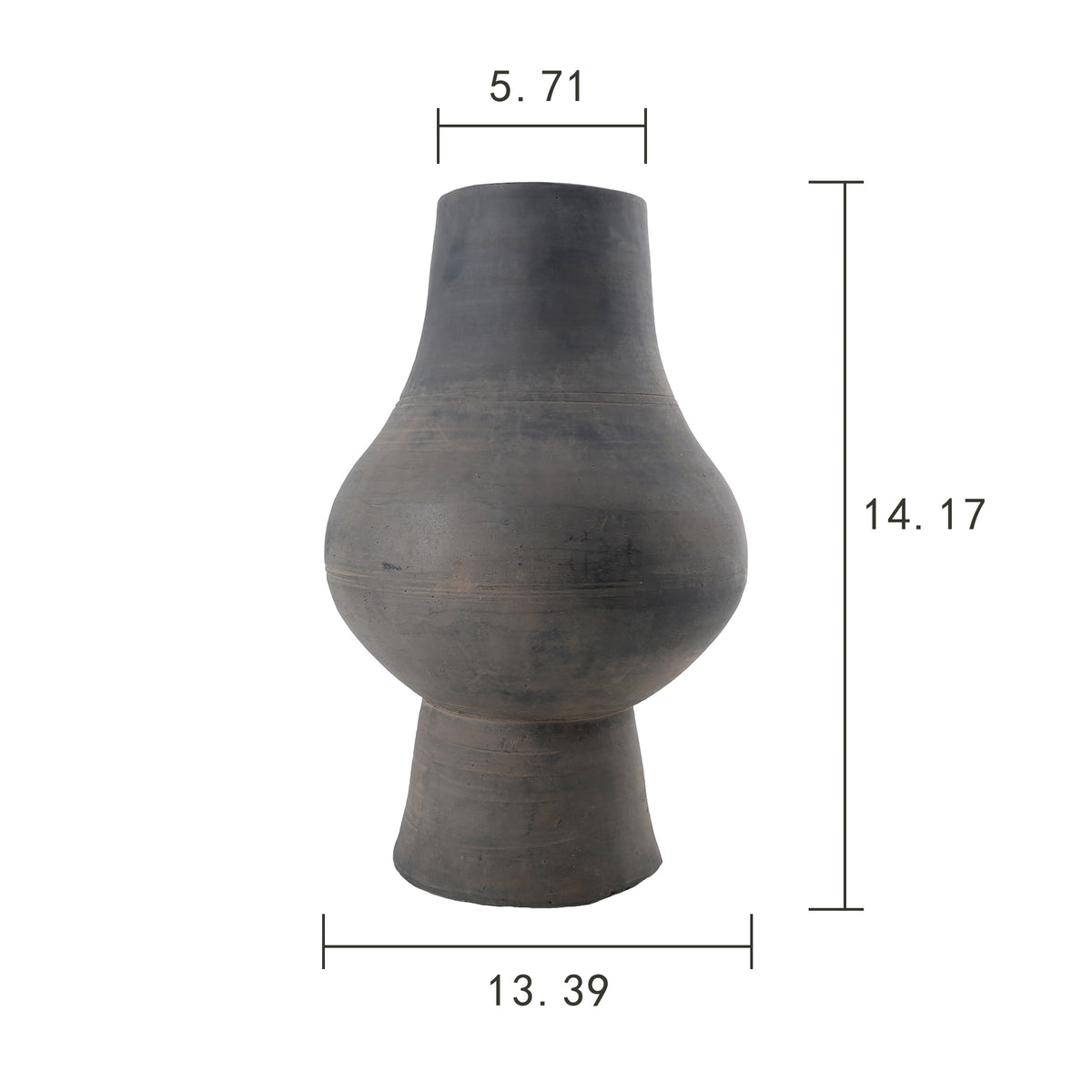 17" Earthy Gray pottery vase with large opening