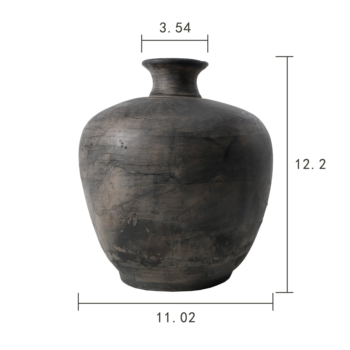 12" Earthy Gray Pottery Short Neck Vase