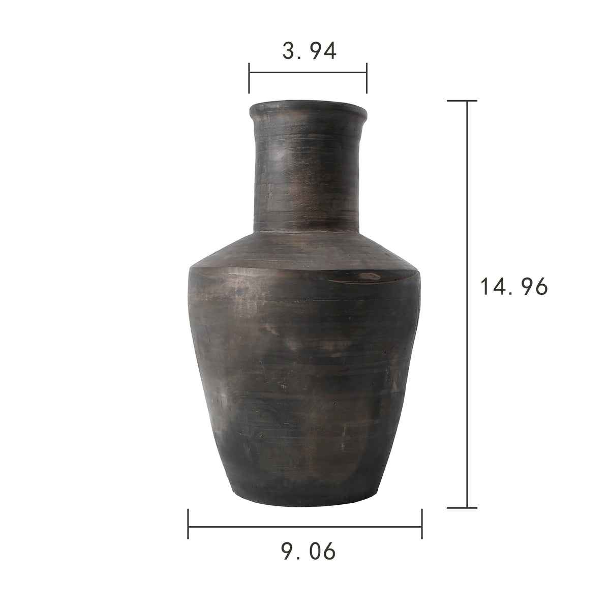 15" Earthy Gray Pottery Long Neck Vase