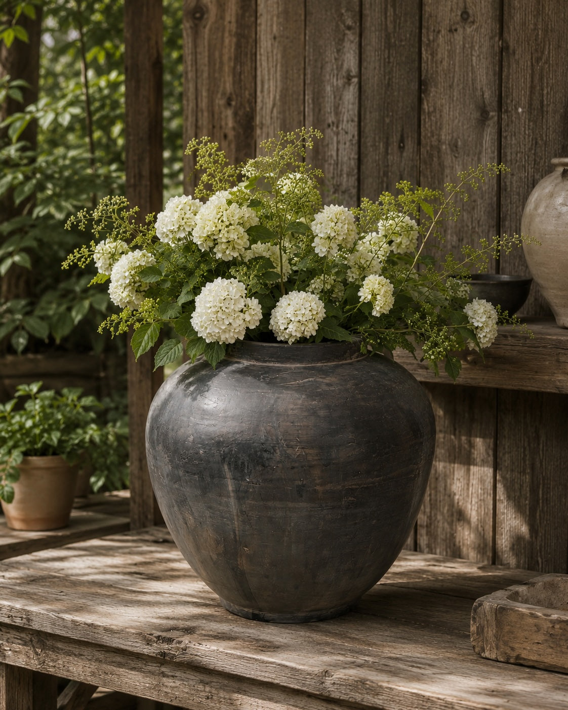 13" Earthy Gray Pottery Pot Apple-Shape Large
