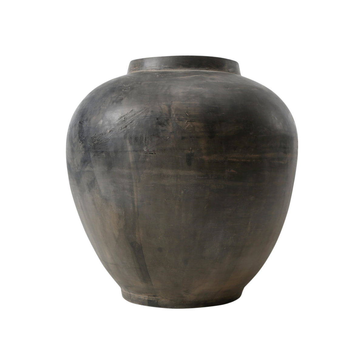 13" Earthy Gray Pottery Pot Apple-Shape Large