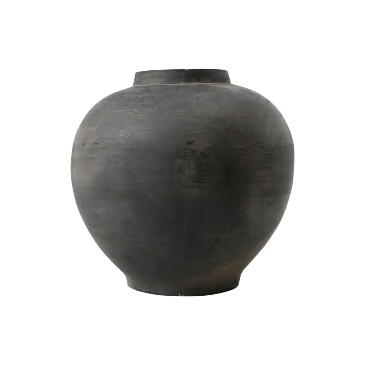 10" Earthy Gray Pottery Pot Apple-Shape Small