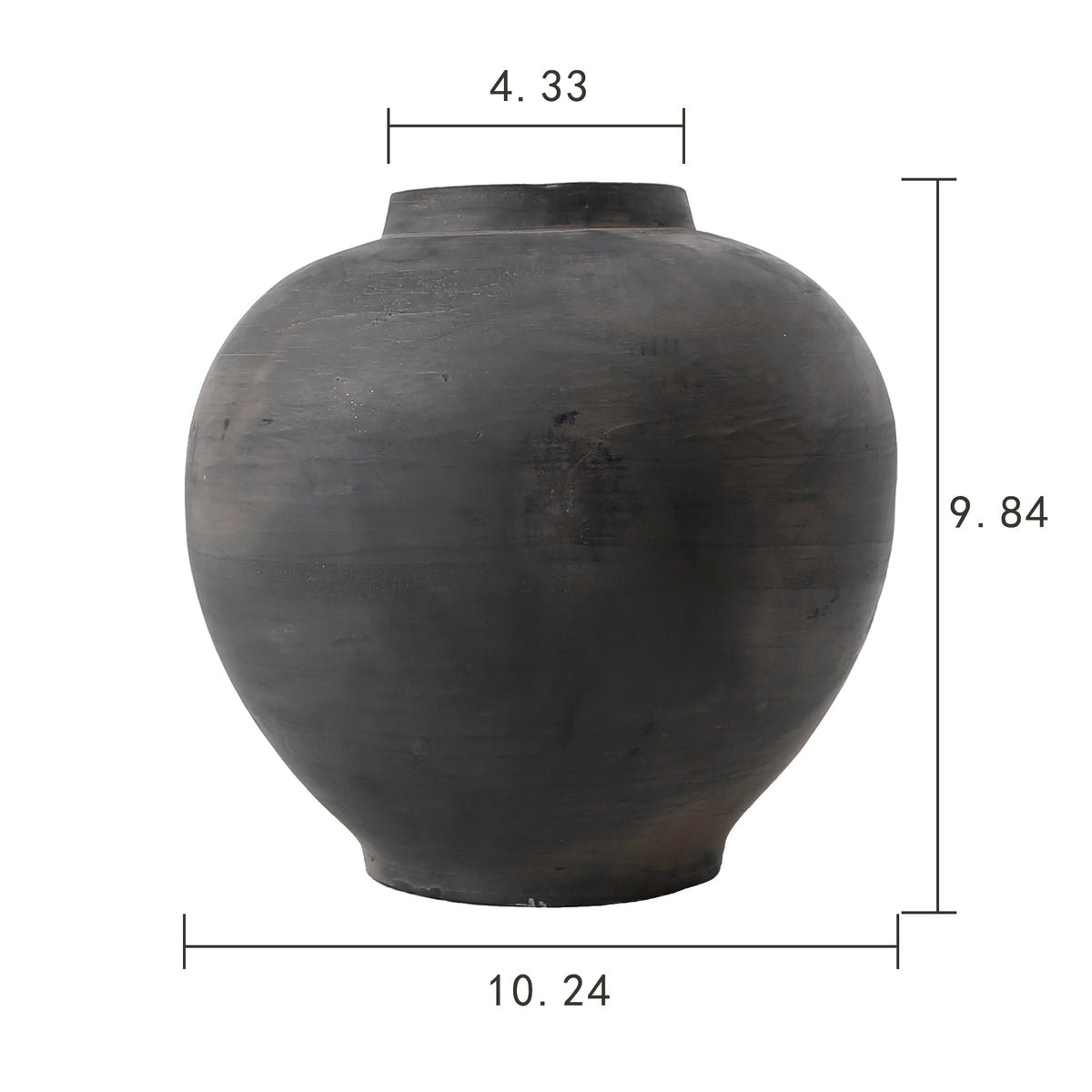 10" Earthy Gray Pottery Pot Apple-Shape Small